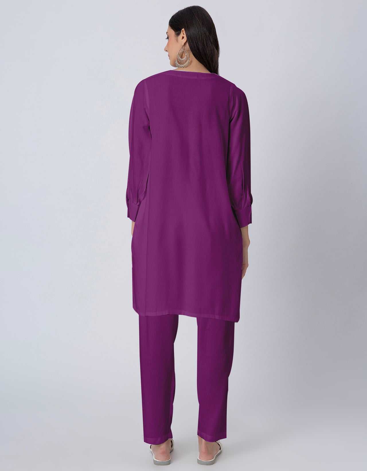 Elegant 2-Pc V-Neck Coord Set, Inverted Pleat Kurta