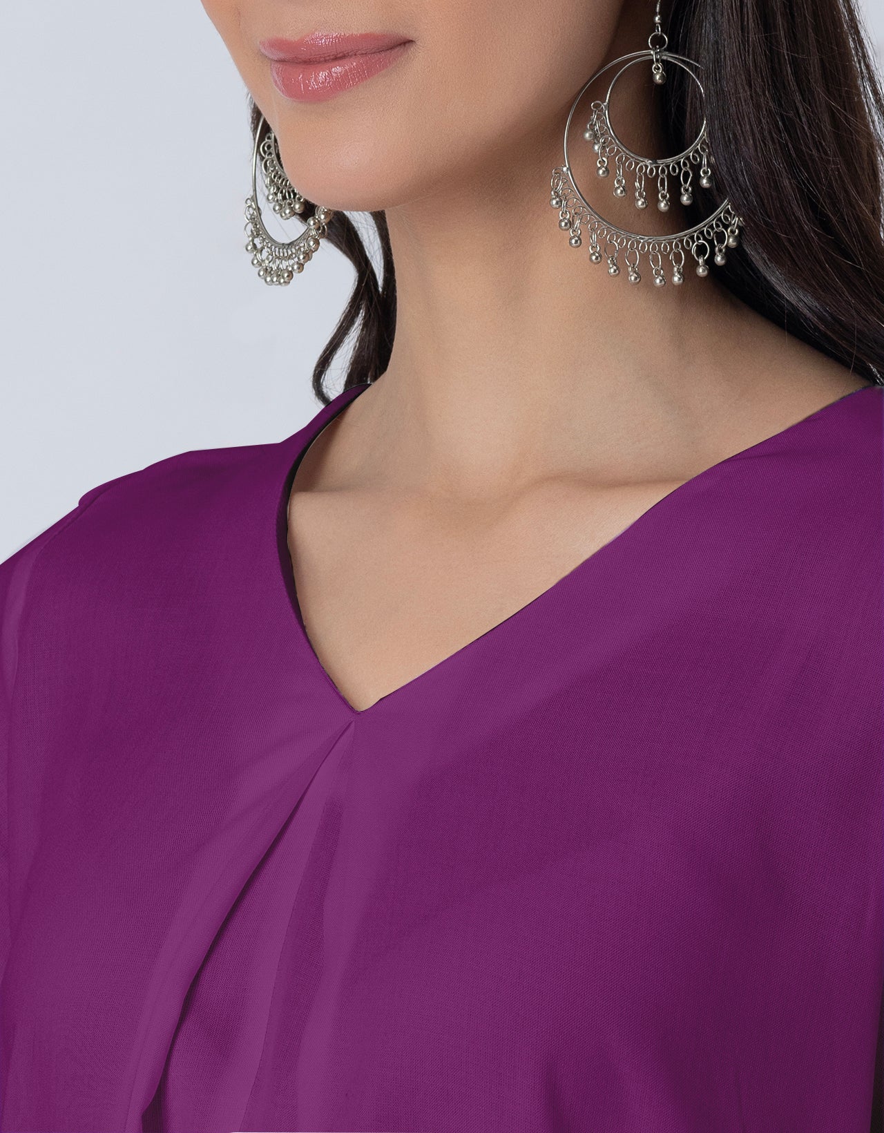 Elegant 2-Pc V-Neck Coord Set, Inverted Pleat Kurta