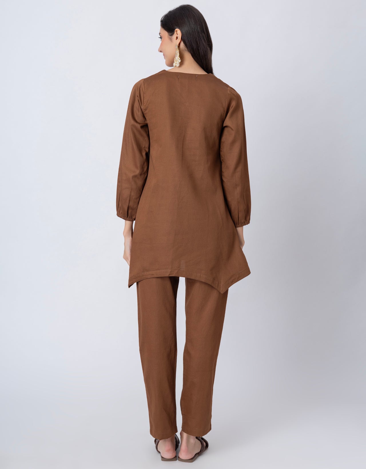 Women Co-ord Set, Long Sleeve Kurta With High-Low Hem