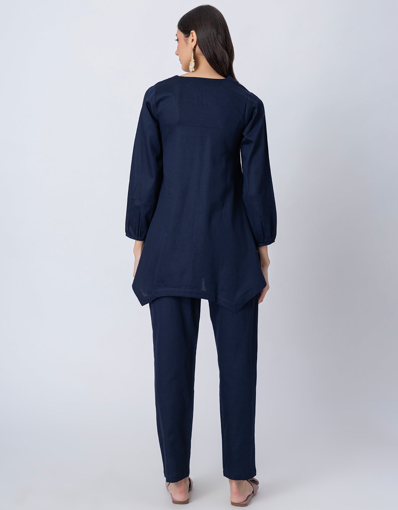 Women Co-ord Set, Long Sleeve Kurta With High-Low Hem