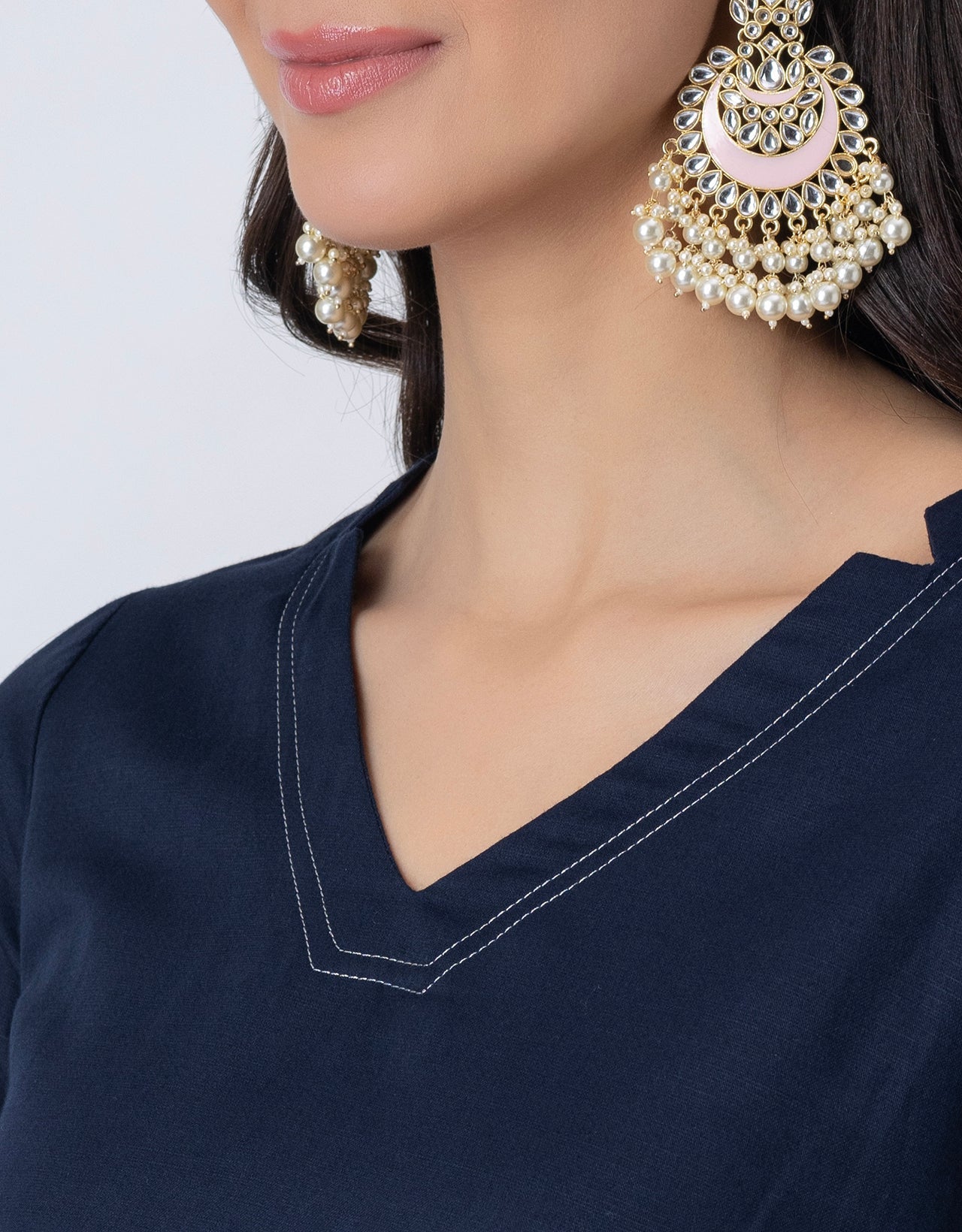Women Co-ord Set, Long Sleeve Kurta With High-Low Hem