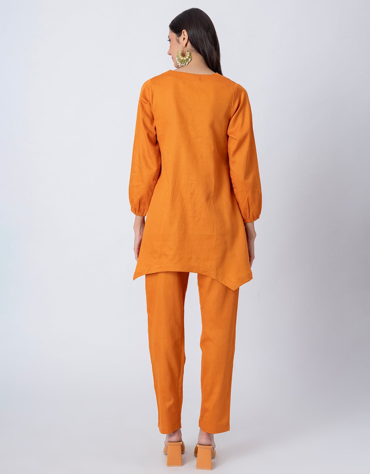 Women Co-ord Set, Long Sleeve Kurta With High-Low Hem