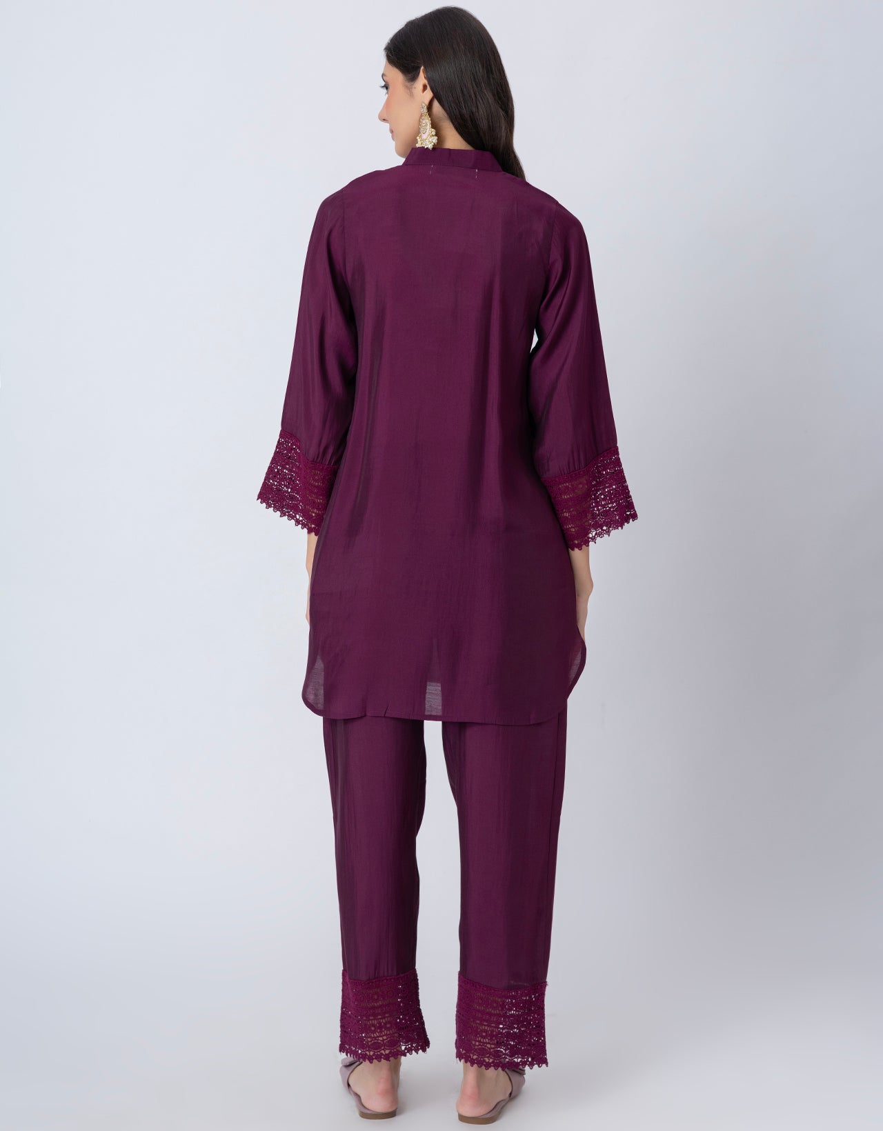 Women's Kurta and Pant Set Lace Detail Designer Co-ord Set