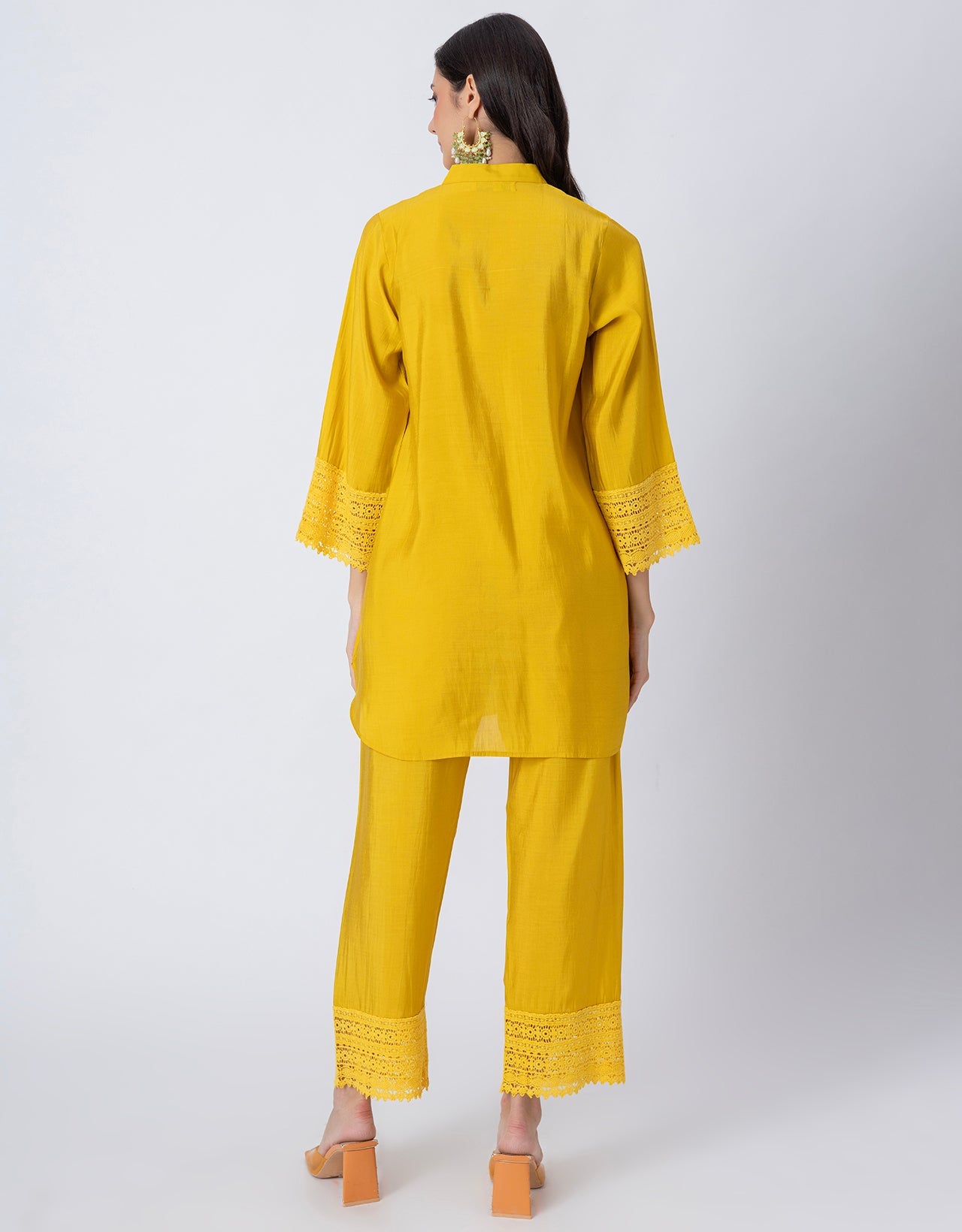 Women's Kurta and Pant Set Lace Detail Designer Co-ord Set