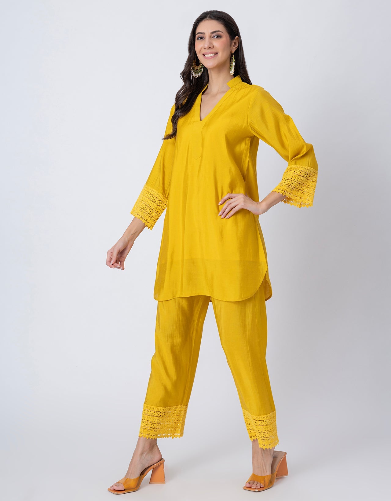 Women's Kurta and Pant Set Lace Detail Designer Co-ord Set