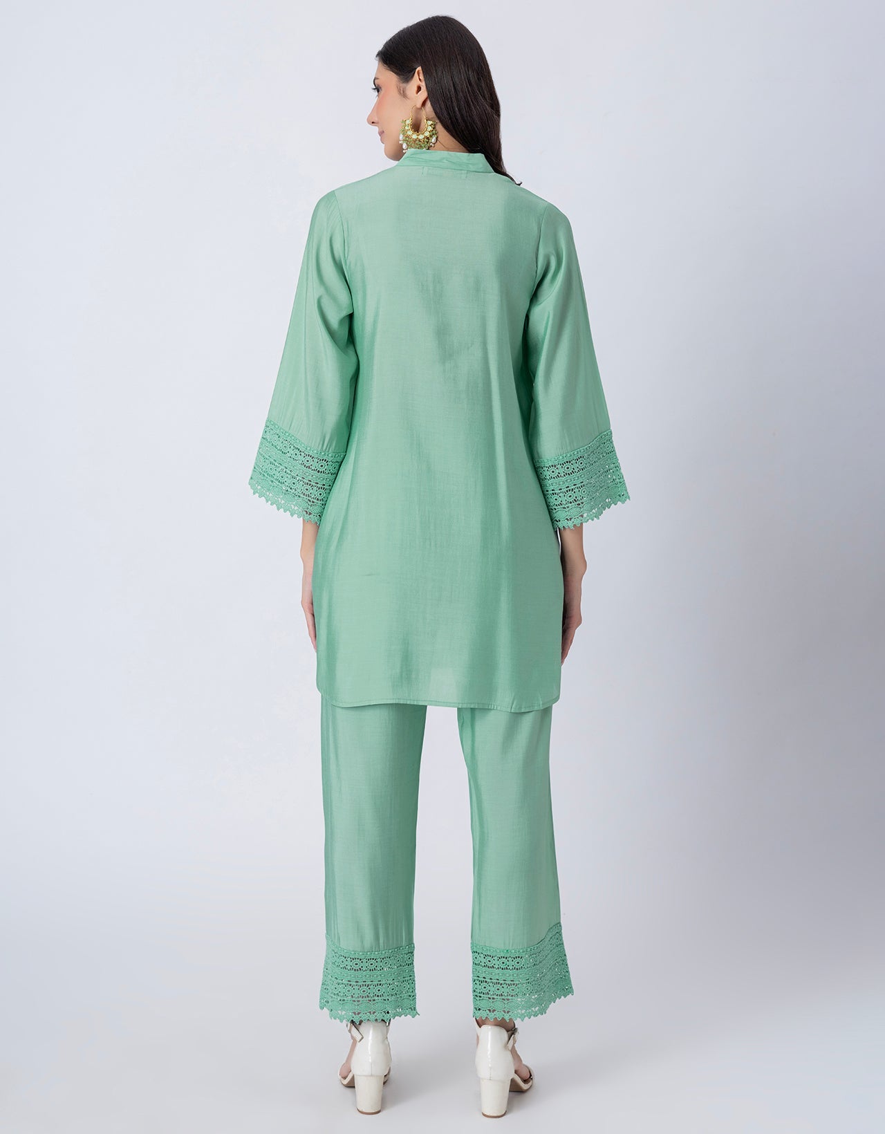 Women's Kurta and Pant Set Lace Detail Designer Co-ord Set