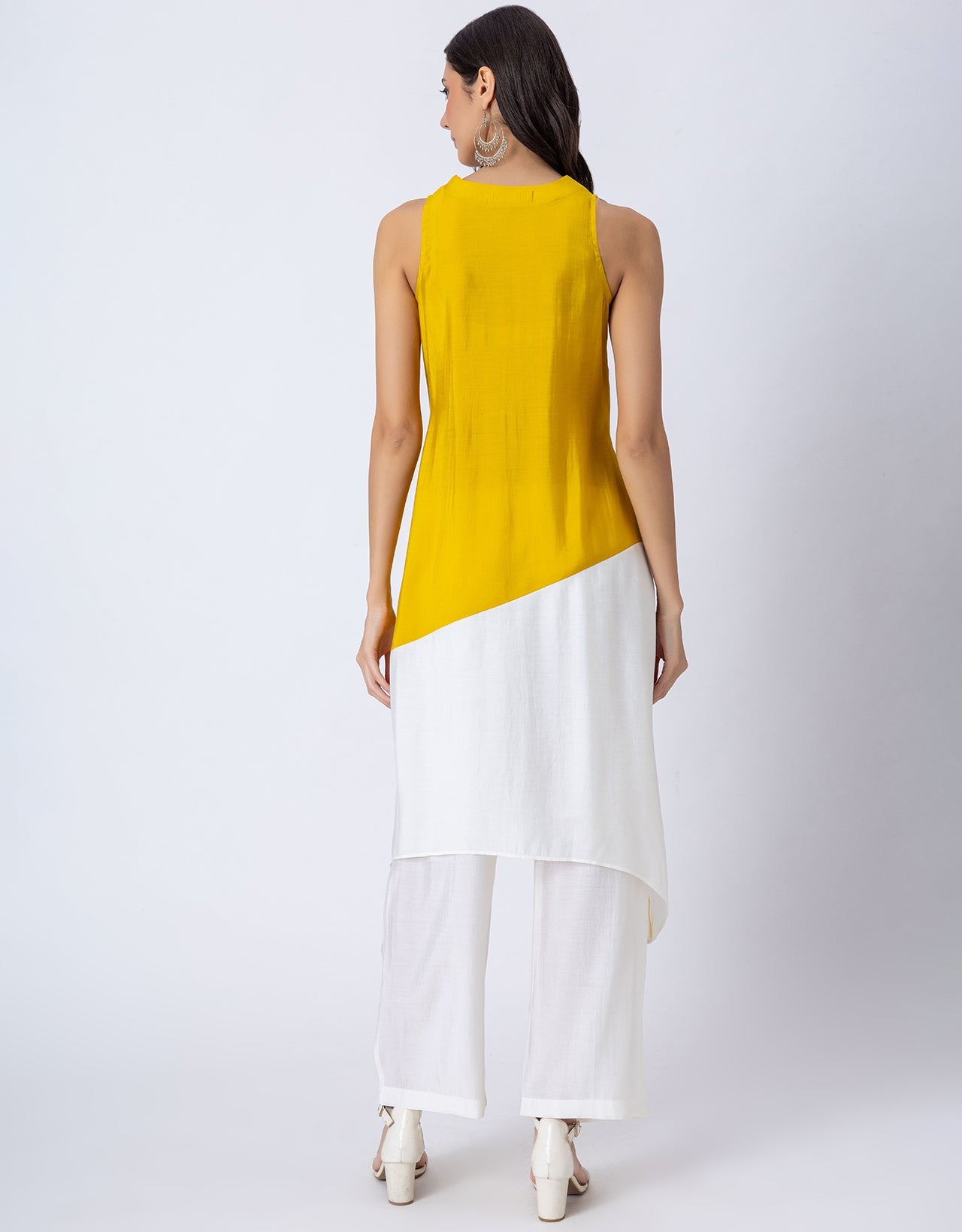 Asymmetric Indo-Western Coord Set, Color-Block Kurta with Pants