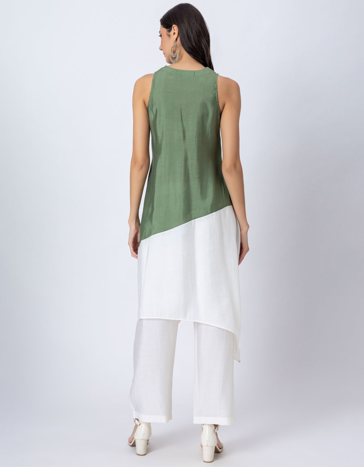 Asymmetric Indo-Western Coord Set, Color-Block Kurta with Pants