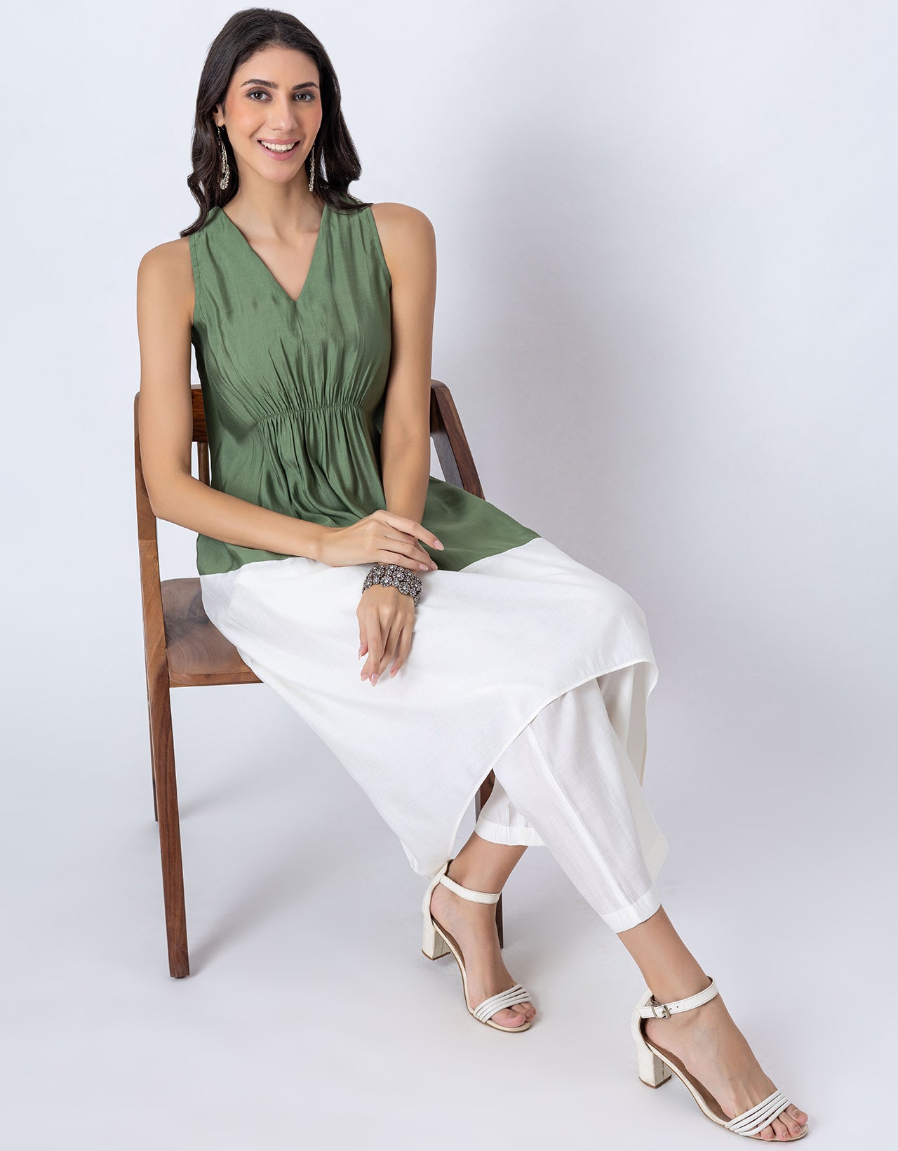 Asymmetric Indo-Western Coord Set, Color-Block Kurta with Pants