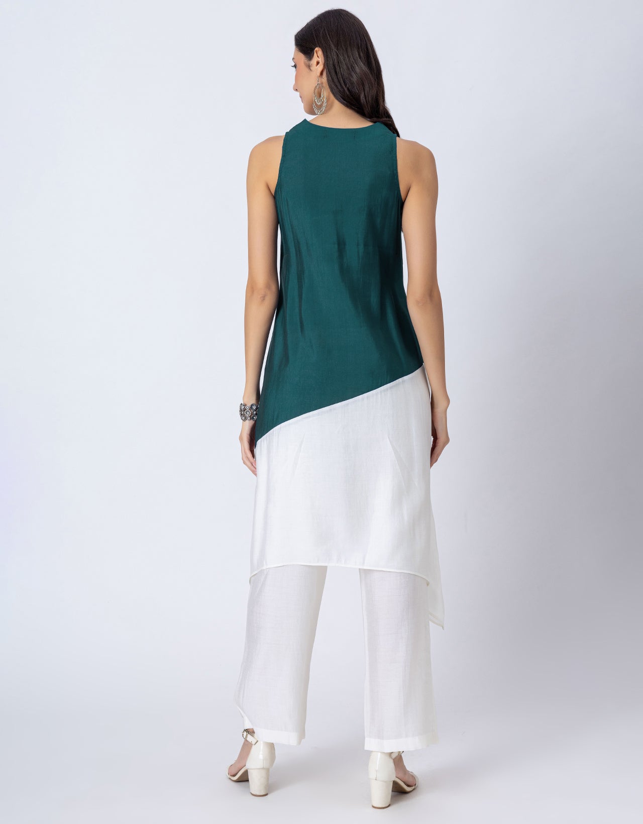 Asymmetric Indo-Western Coord Set, Color-Block Kurta with Pants