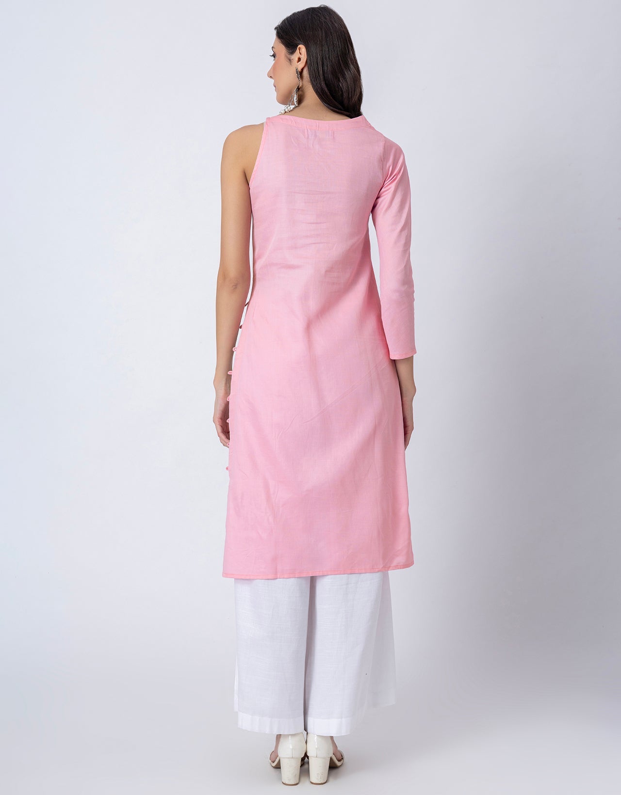 Solid One Shoulder Kurta with Palazzo, Indo-Western Fusion Wear