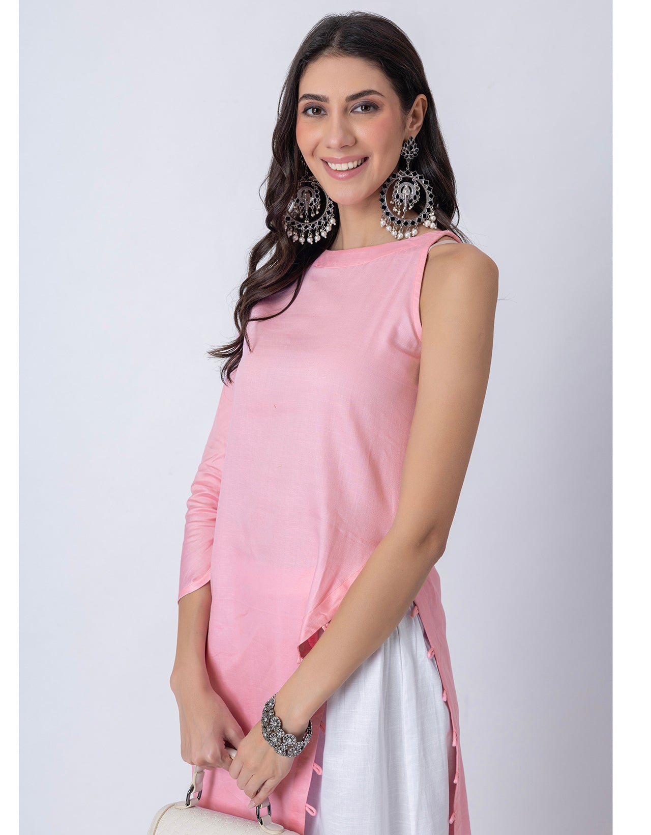 Solid One Shoulder Kurta with Palazzo, Indo-Western Fusion Wear