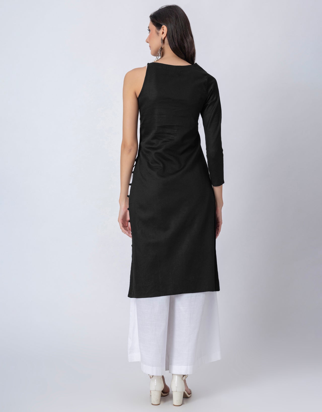 Solid One Shoulder Kurta with Palazzo, Indo-Western Fusion Wear