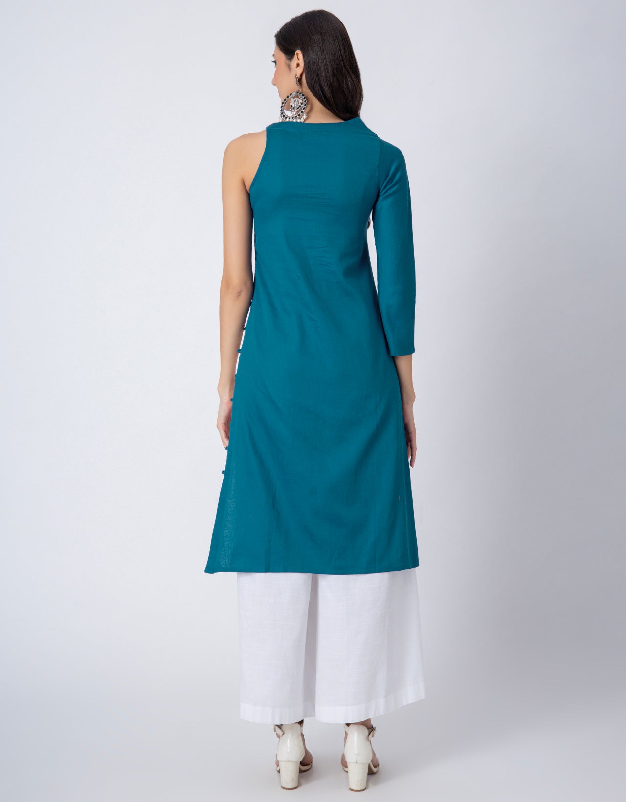 Solid One Shoulder Kurta with Palazzo, Indo-Western Fusion Wear