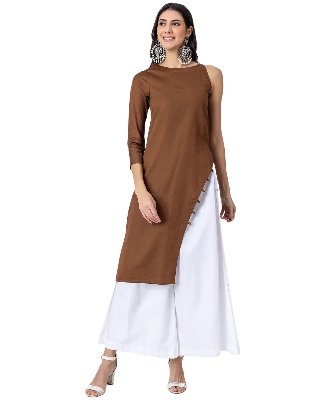 Solid One Shoulder Kurta with Palazzo, Indo-Western Fusion Wear