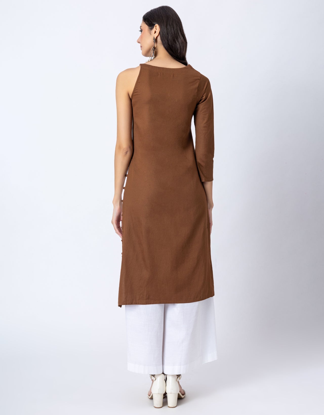 Solid One Shoulder Kurta with Palazzo, Indo-Western Fusion Wear