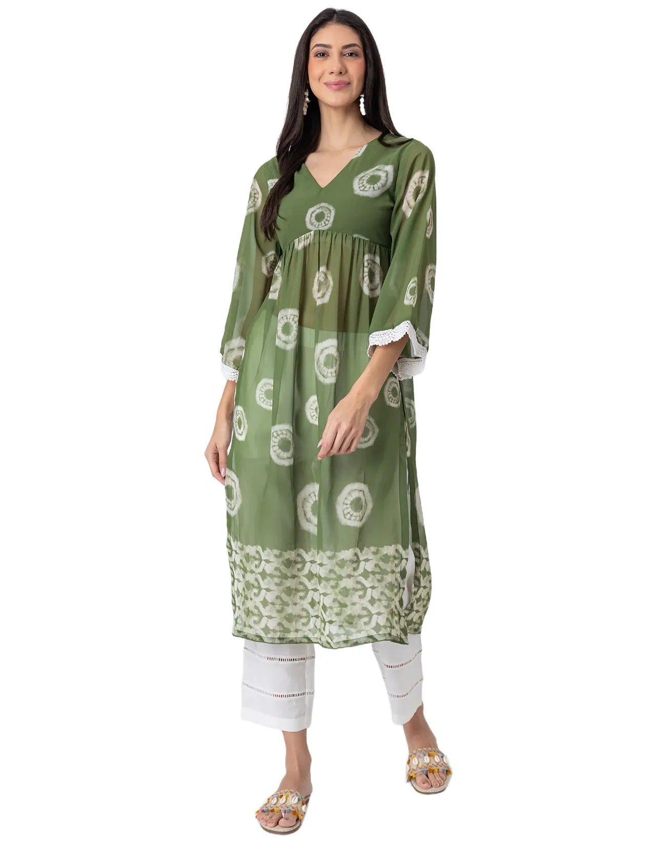Indo-Western 2 Pc Co-ord Set, Sheer Kurta and Pant Set