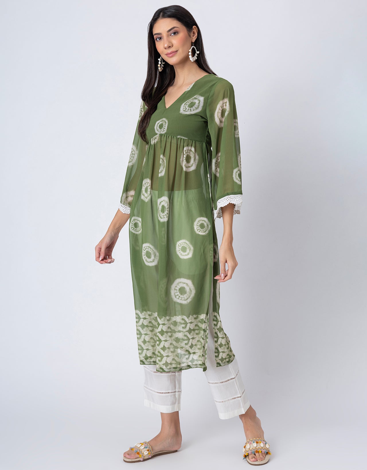 Indo-Western 2 Pc Co-ord Set, Sheer Kurta and Pant Set