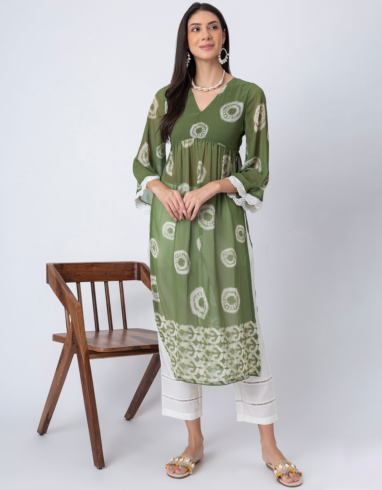 Indo-Western 2 Pc Co-ord Set, Sheer Kurta and Pant Set
