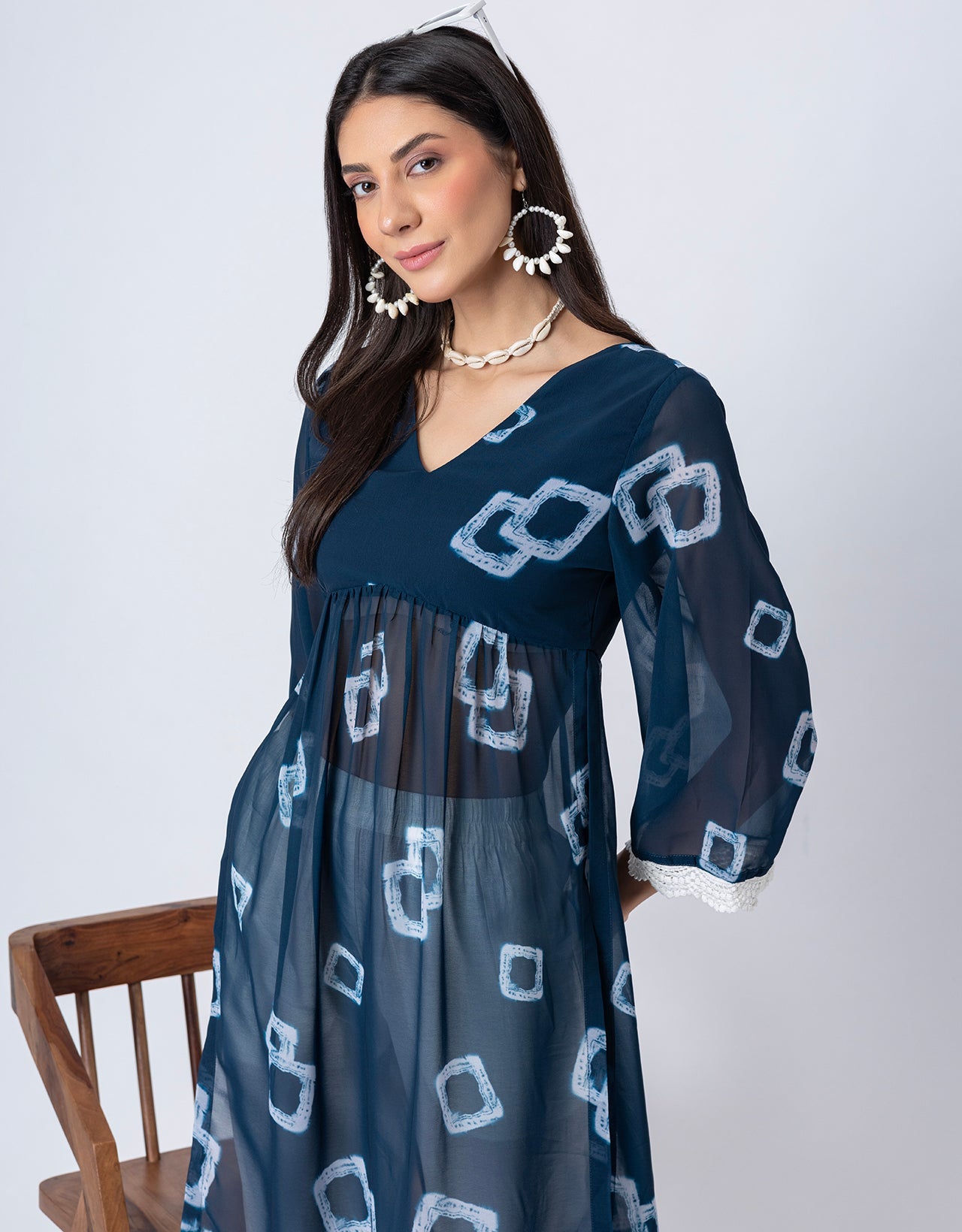Indo-Western 2 Pc Co-ord Set, Sheer Kurta and Pant Set