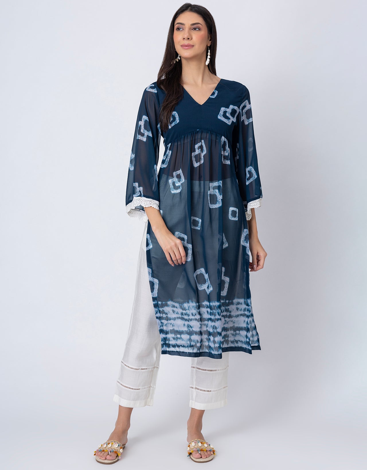 Indo-Western 2 Pc Co-ord Set, Sheer Kurta and Pant Set