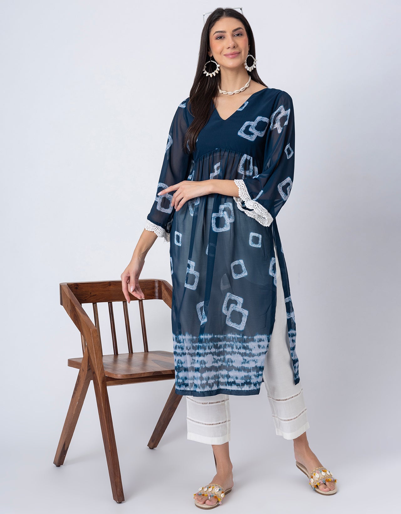 Indo-Western 2 Pc Co-ord Set, Sheer Kurta and Pant Set