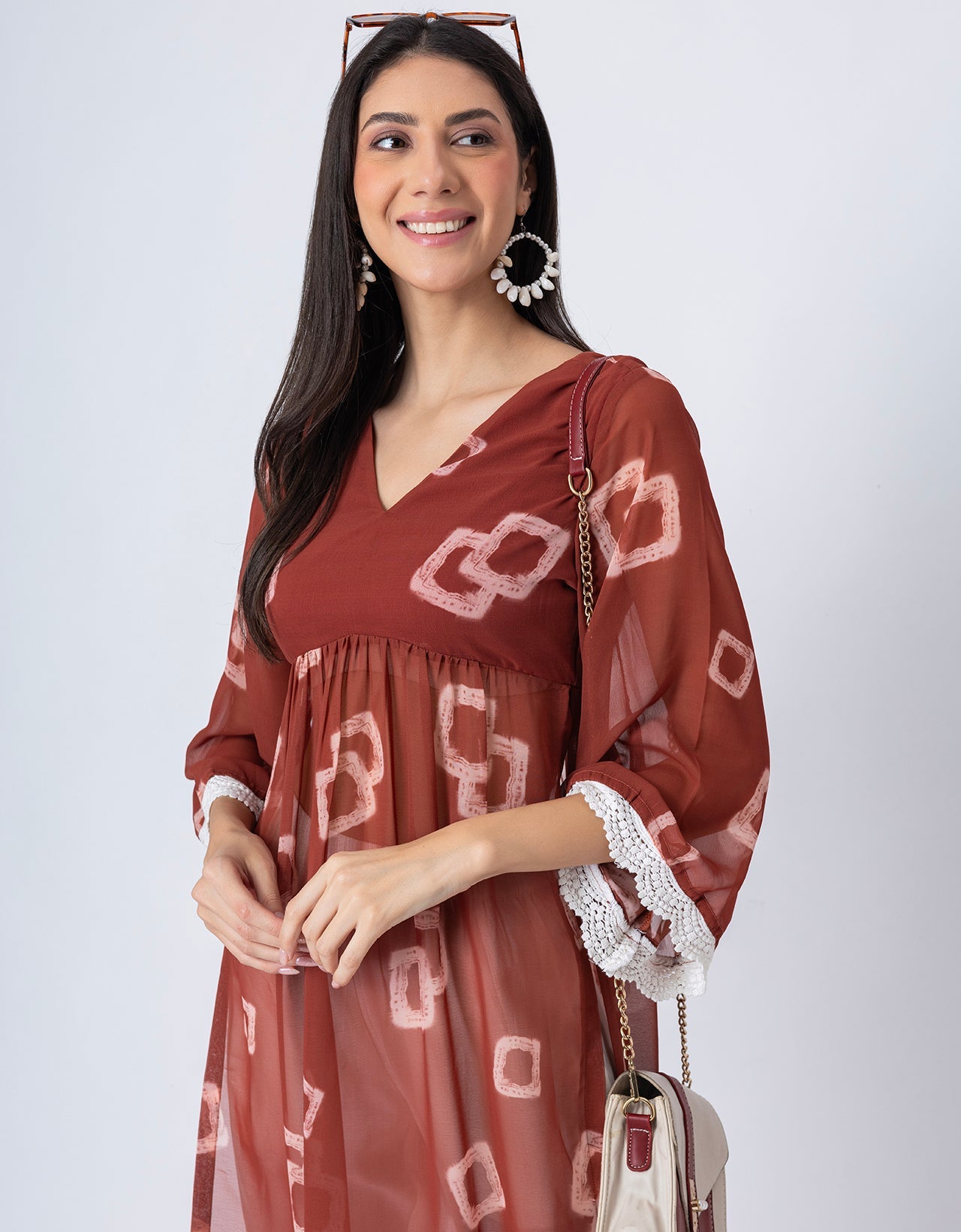 Indo-Western 2 Pc Co-ord Set, Sheer Kurta and Pant Set