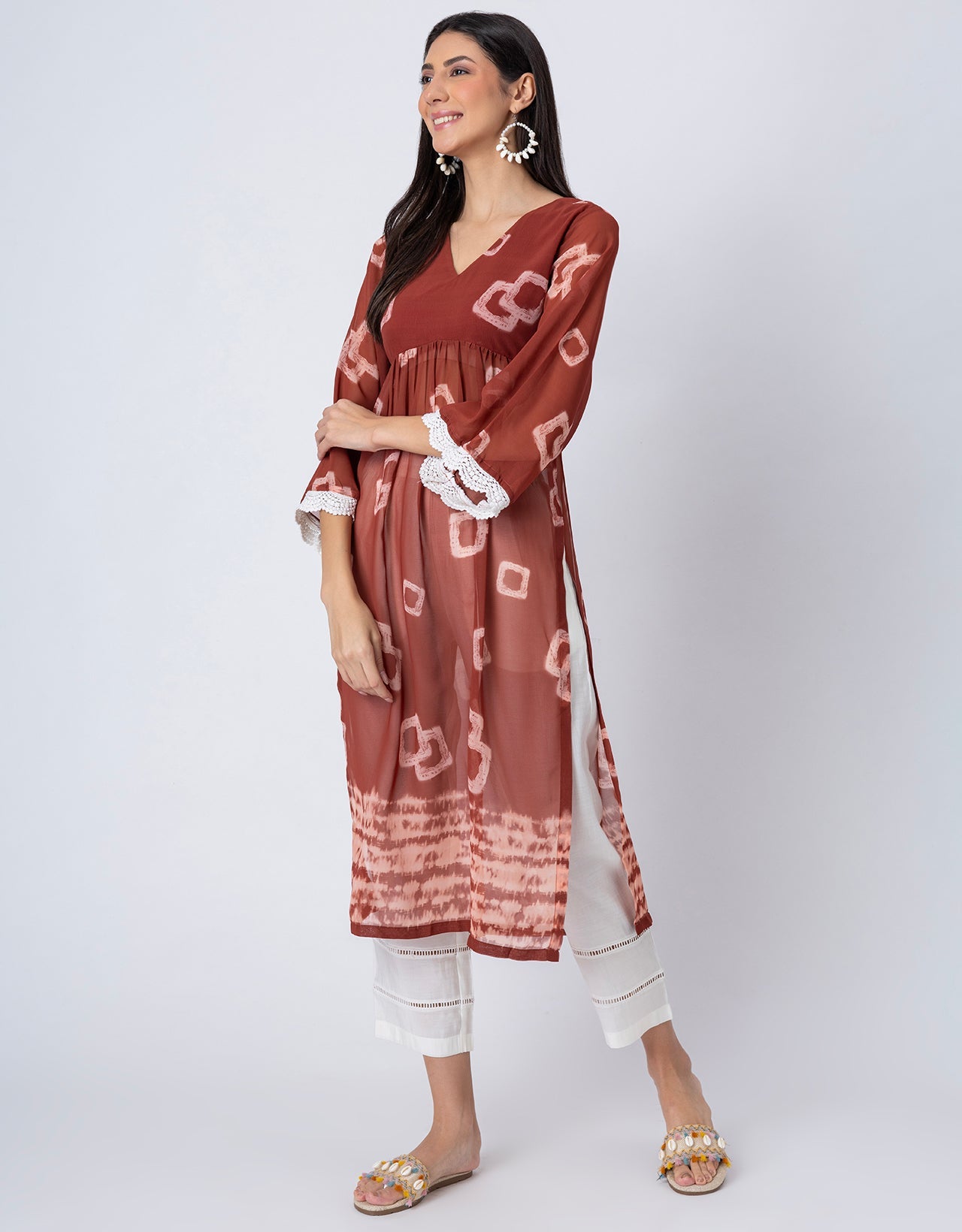 Indo-Western 2 Pc Co-ord Set, Sheer Kurta and Pant Set