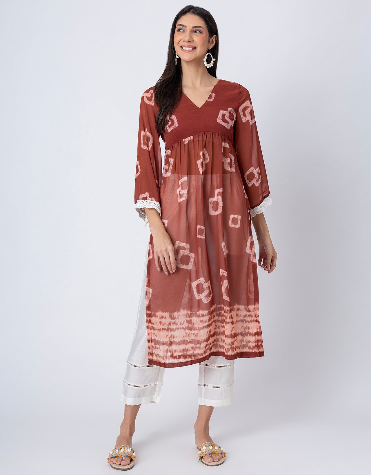 Indo-Western 2 Pc Co-ord Set, Sheer Kurta and Pant Set