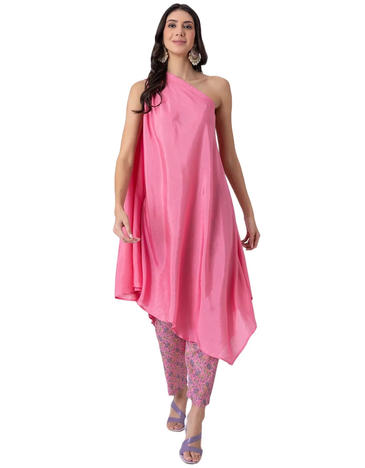 One Shoulder Sleeveless Kurta Pant Set For Women