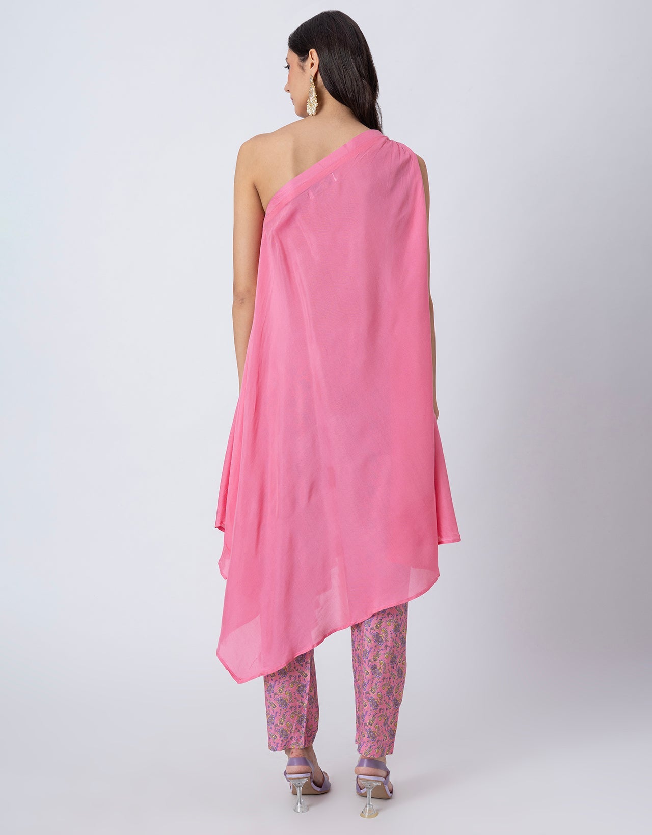 One Shoulder Sleeveless Kurta Pant Set For Women