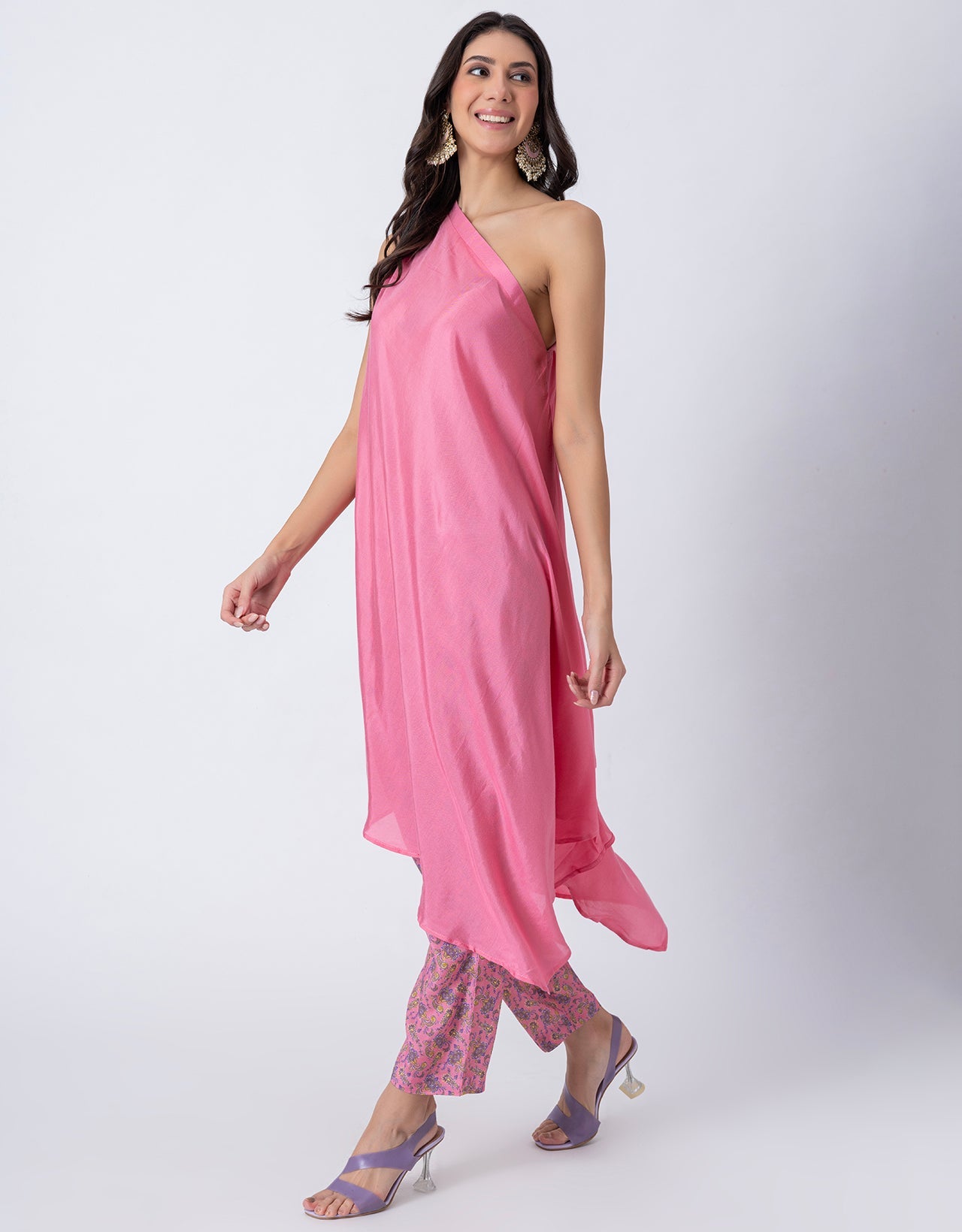 One Shoulder Sleeveless Kurta Pant Set For Women