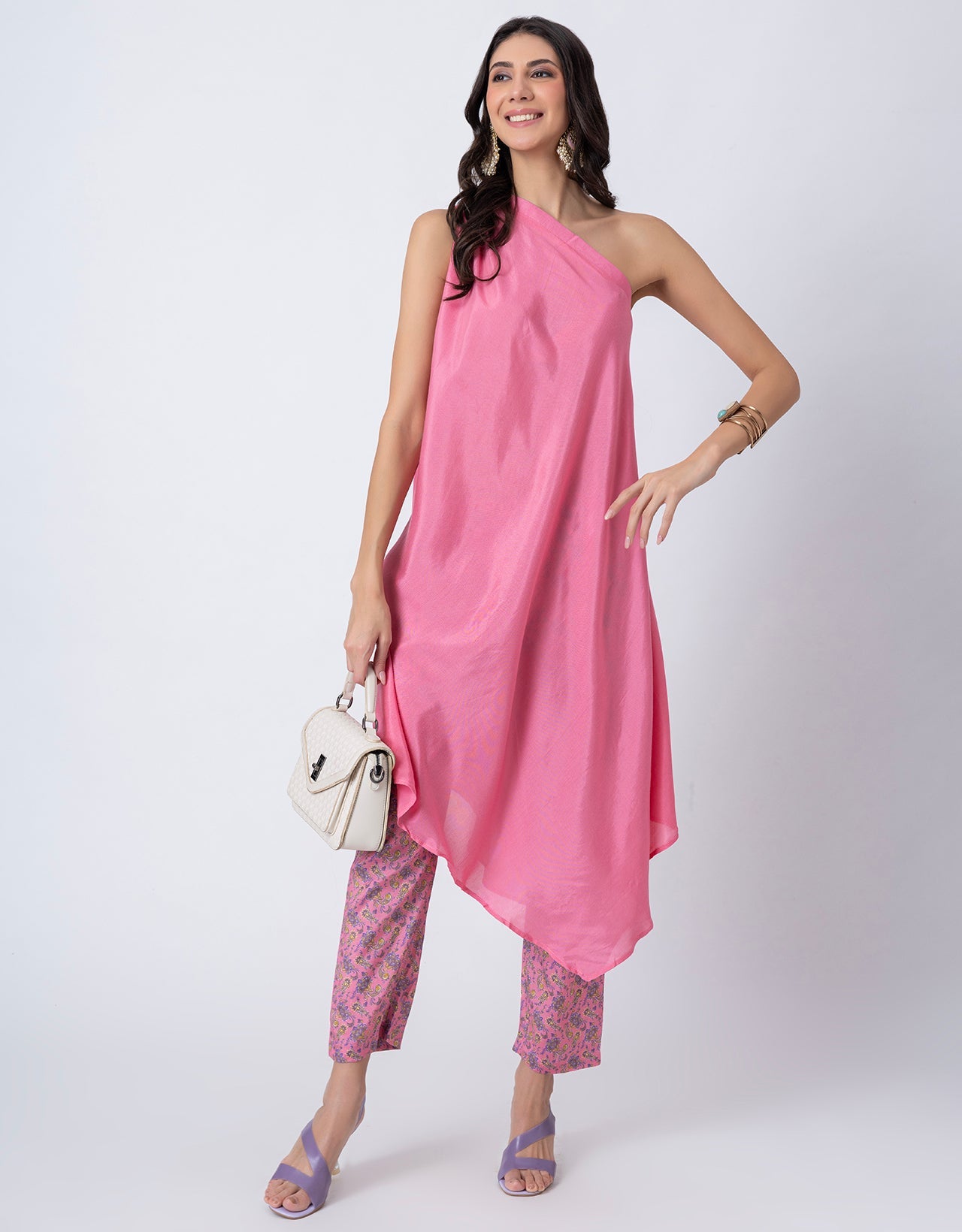 One Shoulder Sleeveless Kurta Pant Set For Women