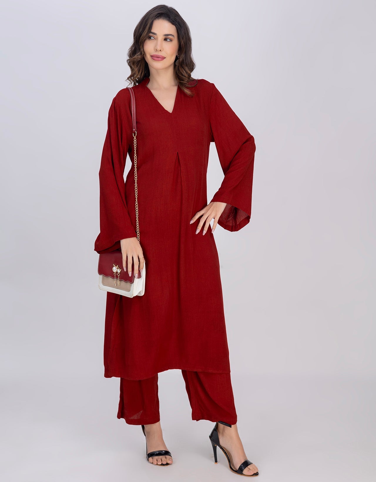 Moomaya Women's 2-Piece Pleated Kurta Palazzo Set Indo-Western Outfit