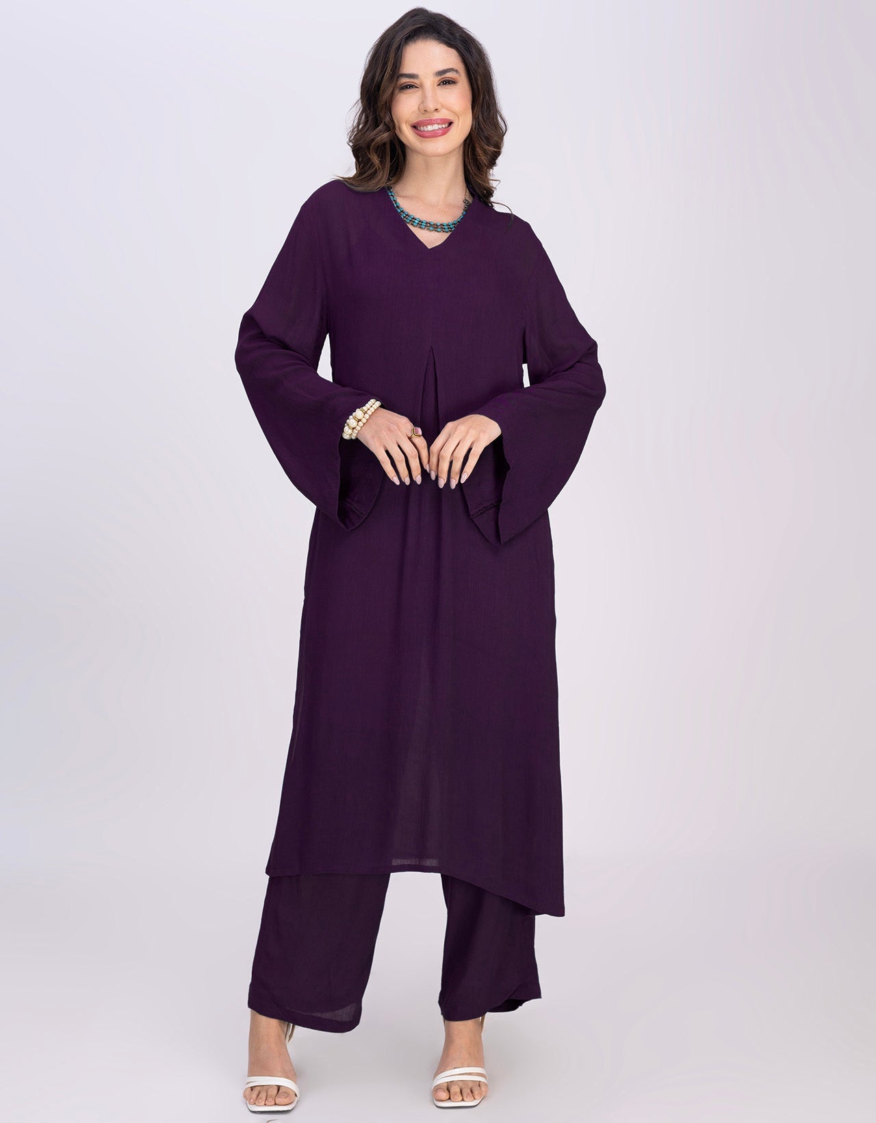 Moomaya Women's 2-Piece Pleated Kurta Palazzo Set Indo-Western Outfit