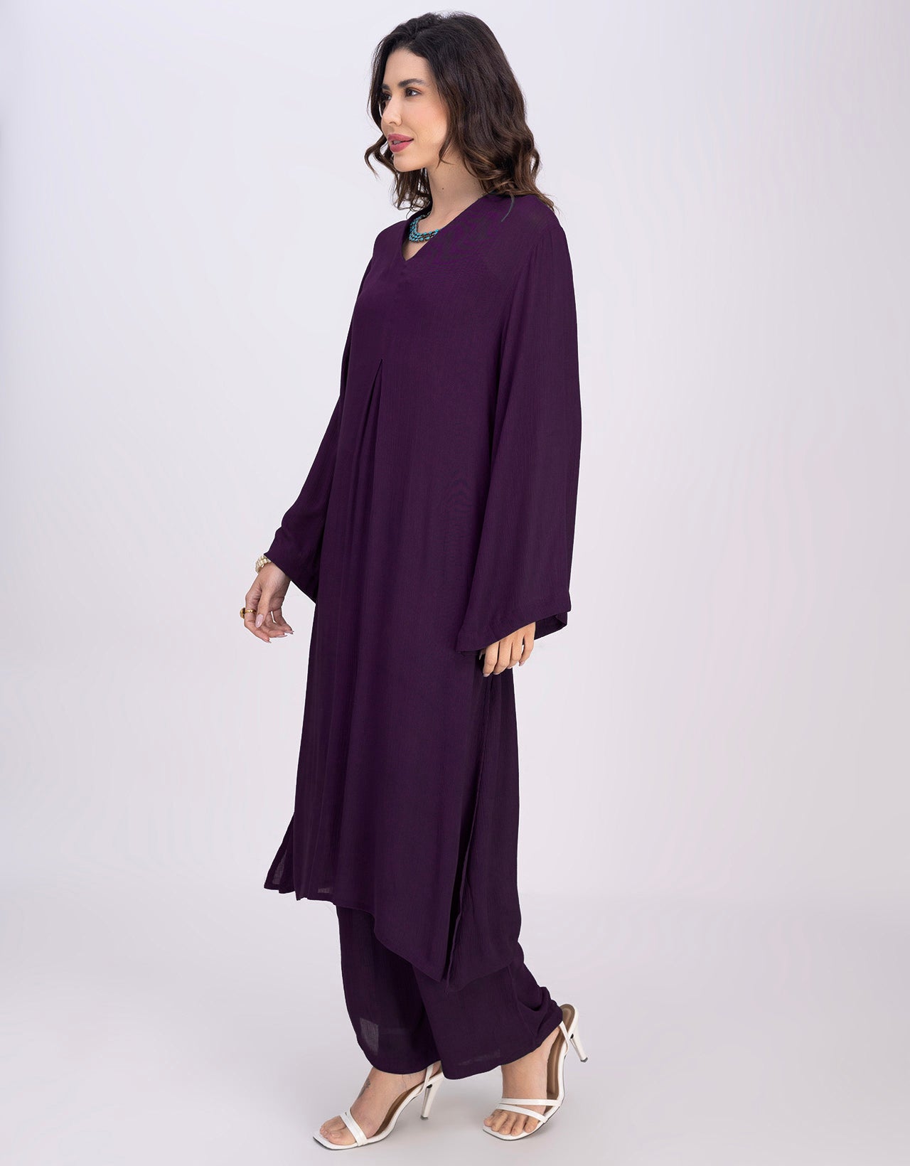 Moomaya Women's 2-Piece Pleated Kurta Palazzo Set Indo-Western Outfit