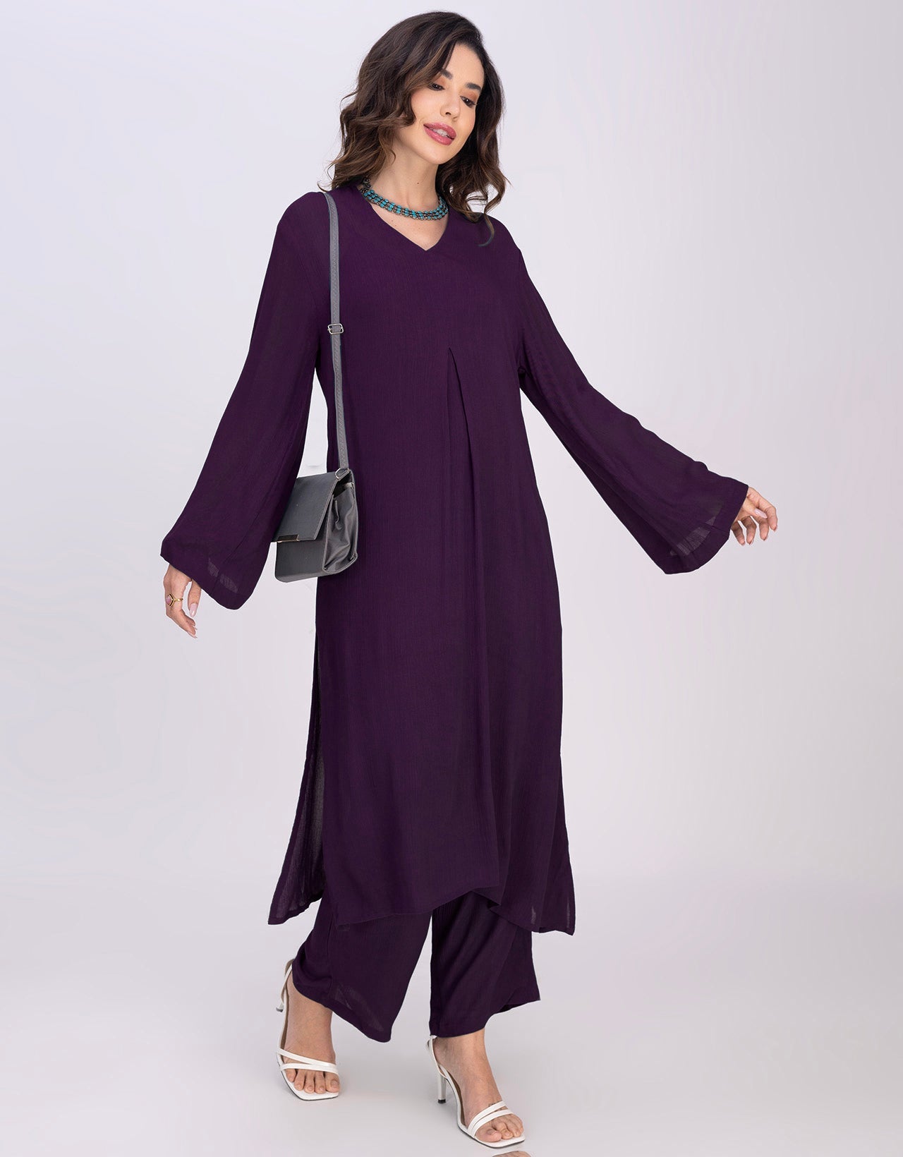 Moomaya Women's 2-Piece Pleated Kurta Palazzo Set Indo-Western Outfit