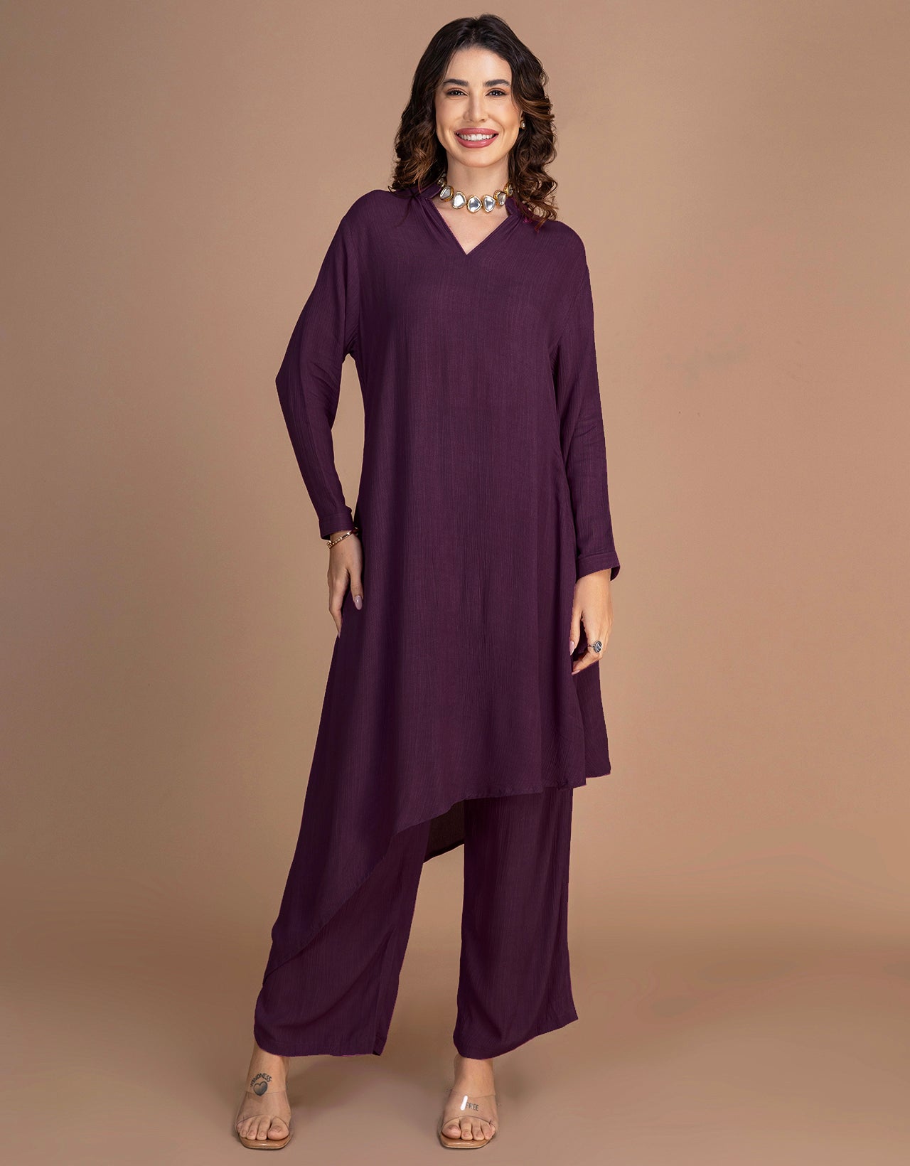 Moomaya Women's Indo-Western Long Kurta With Palazzo Pants Set