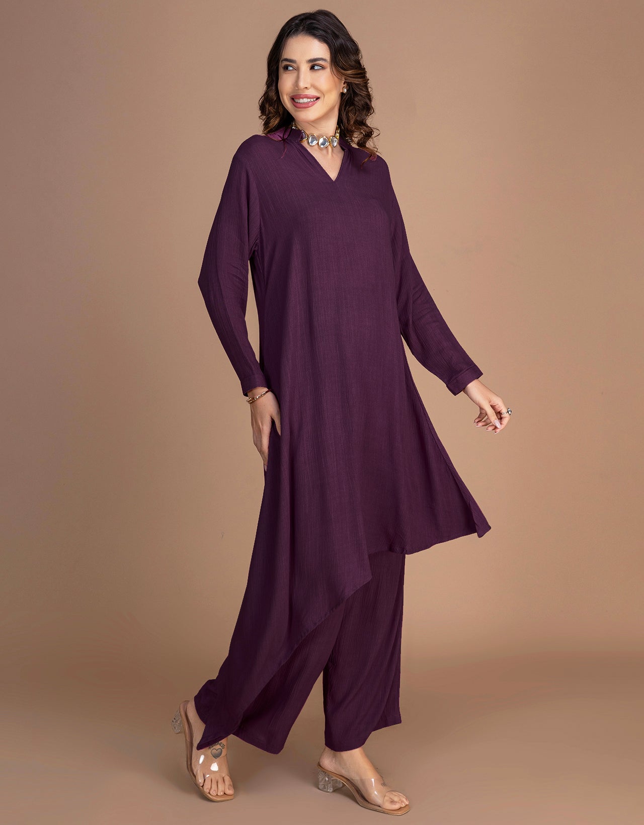 Moomaya Women's Indo-Western Long Kurta With Palazzo Pants Set