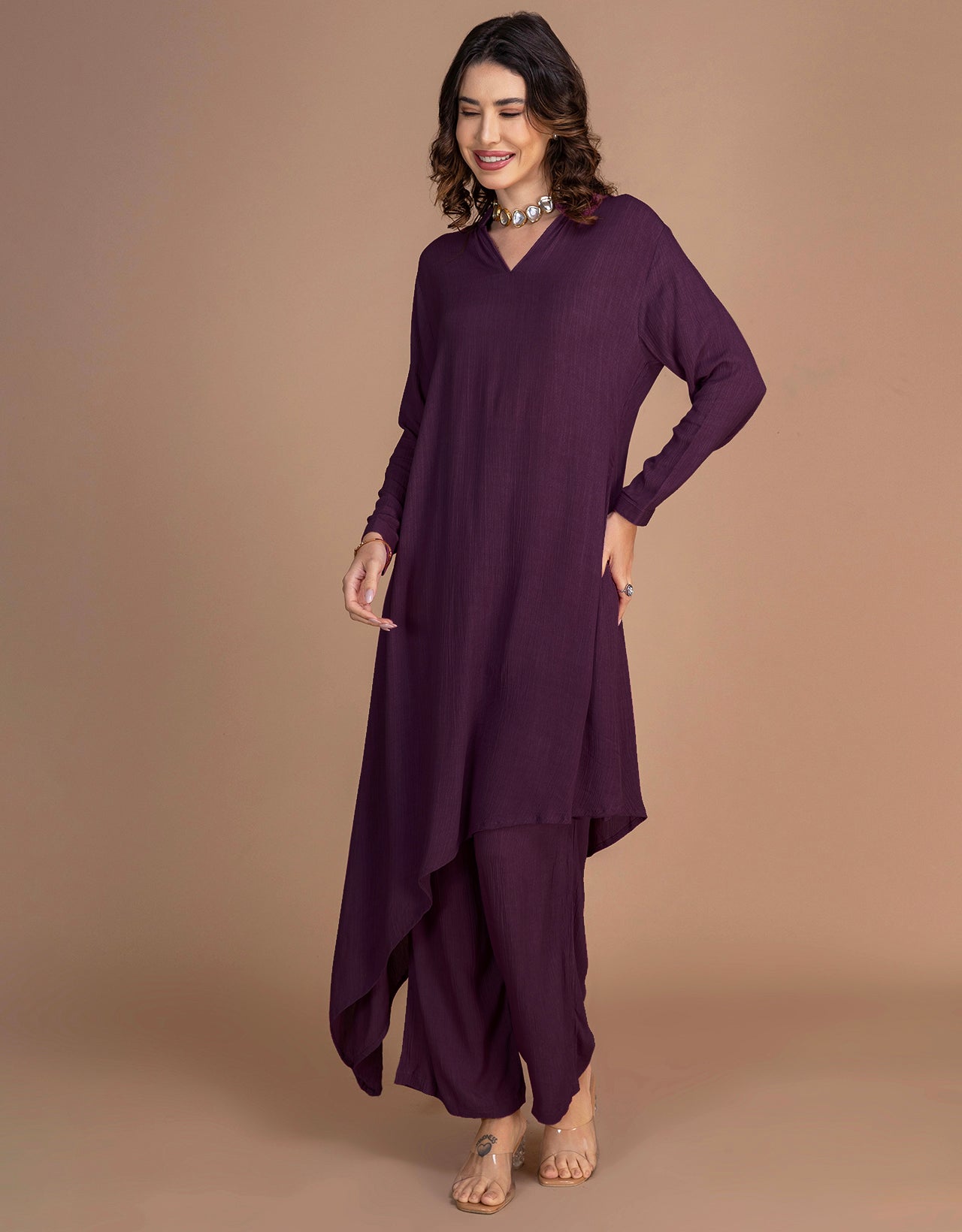 Moomaya Women's Indo-Western Long Kurta With Palazzo Pants Set