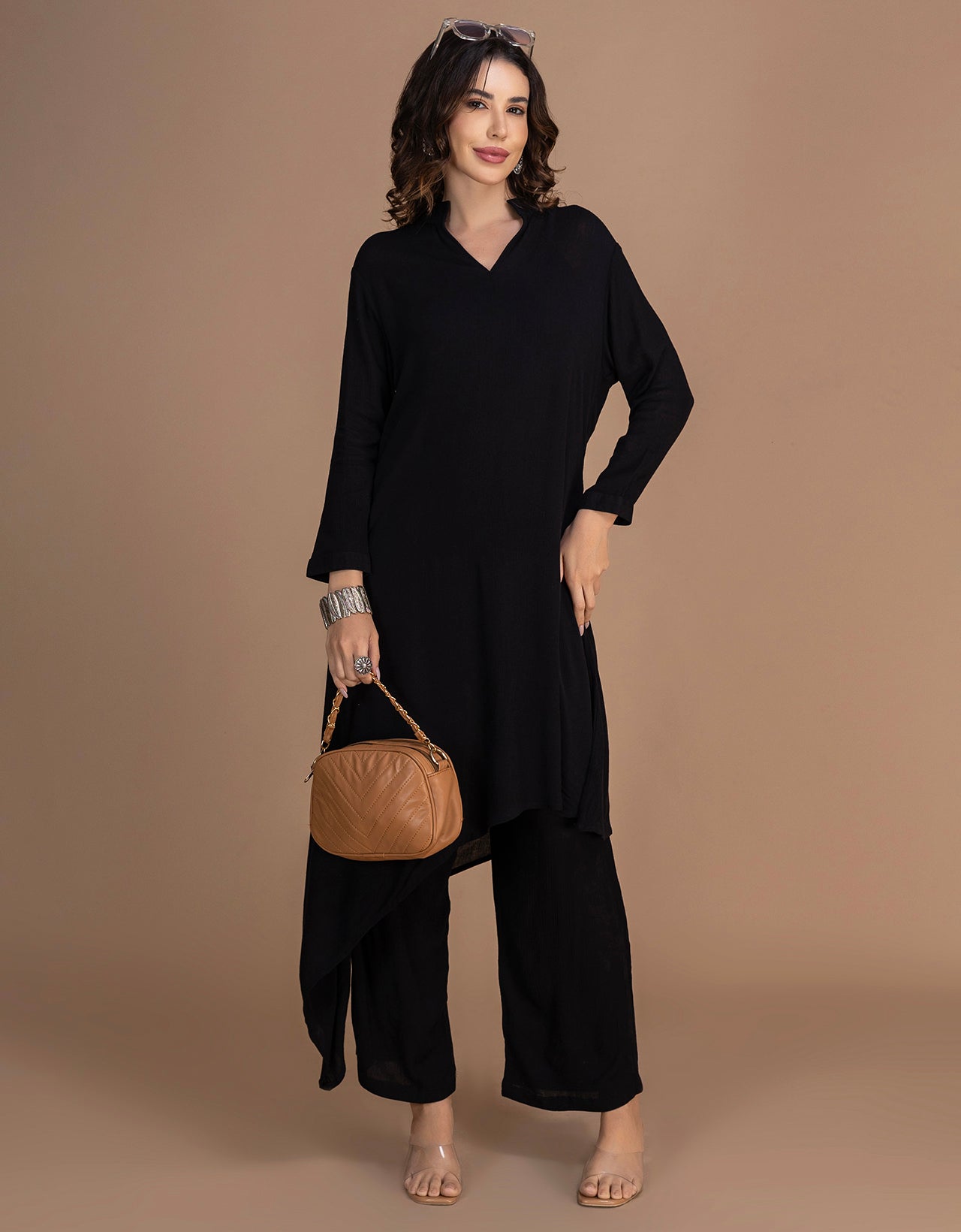Moomaya Women's Indo-Western Long Kurta With Palazzo Pants Set