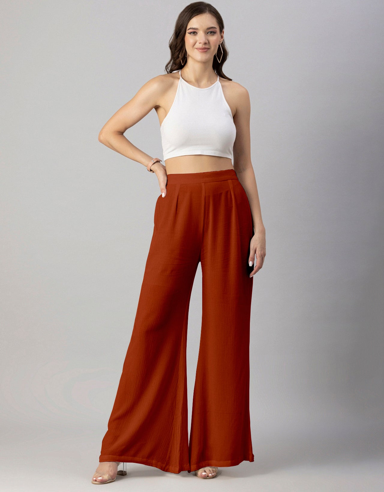 Solid Palazzo Pants, High Waist