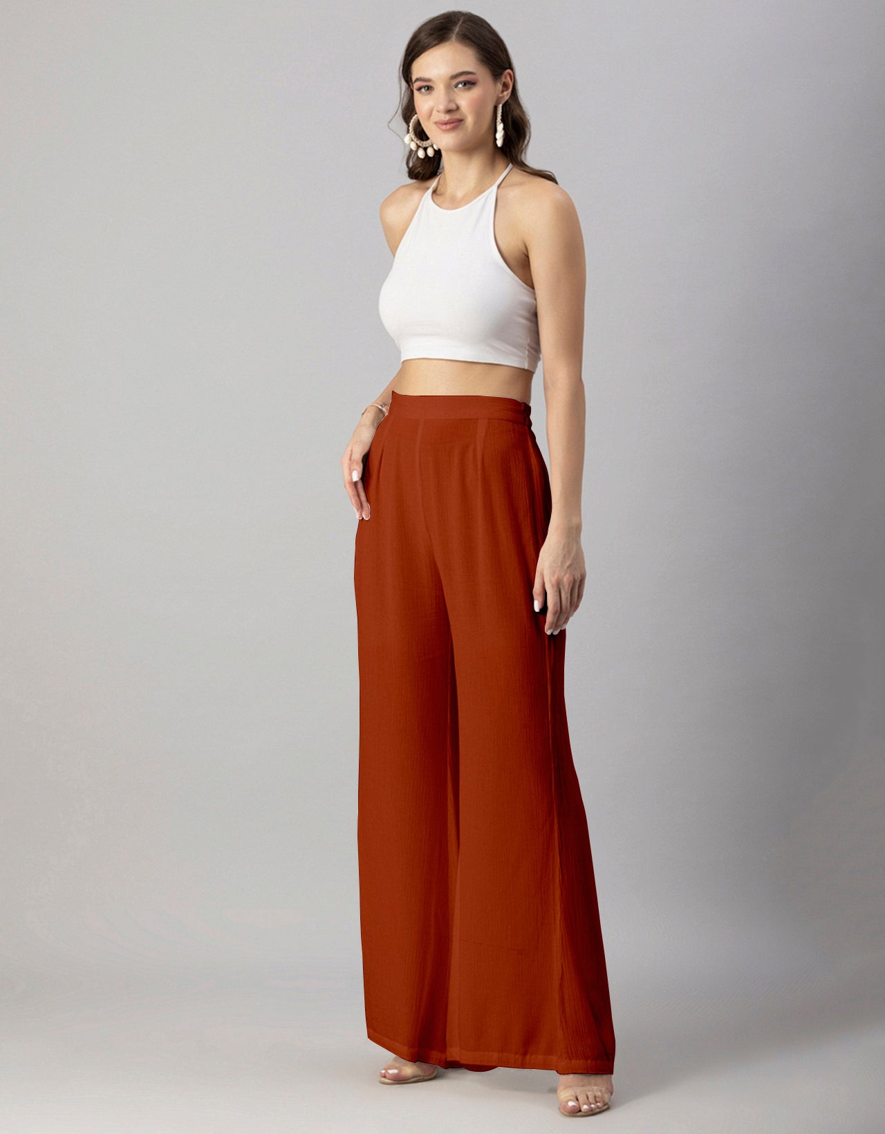 Solid Palazzo Pants, High Waist