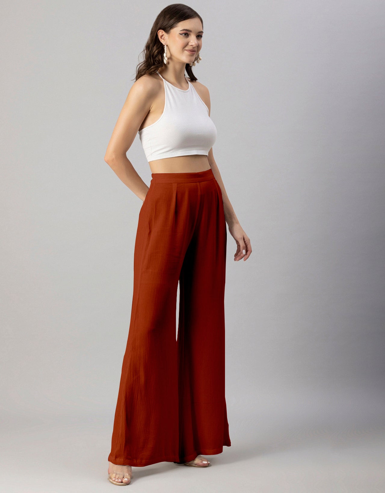 Solid Palazzo Pants, High Waist