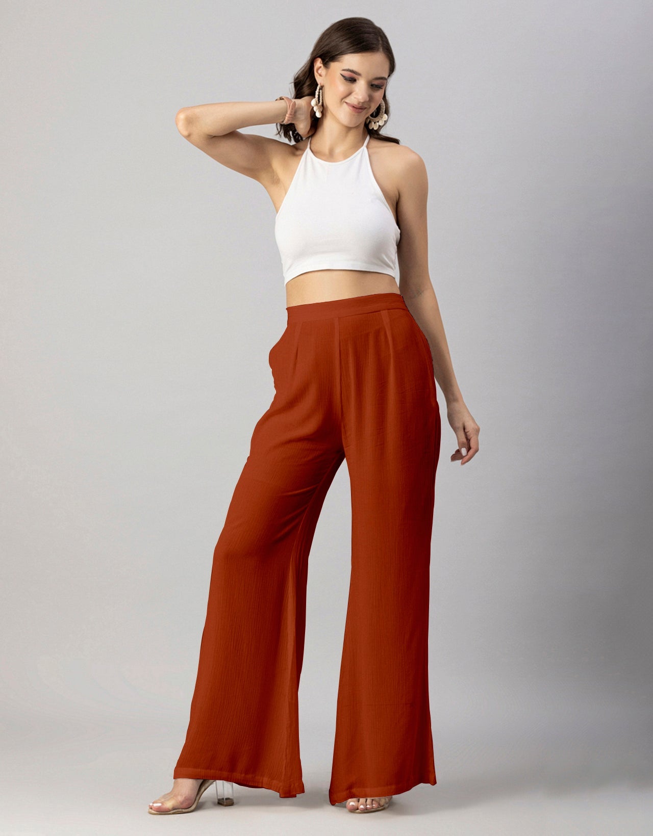 Solid Palazzo Pants, High Waist