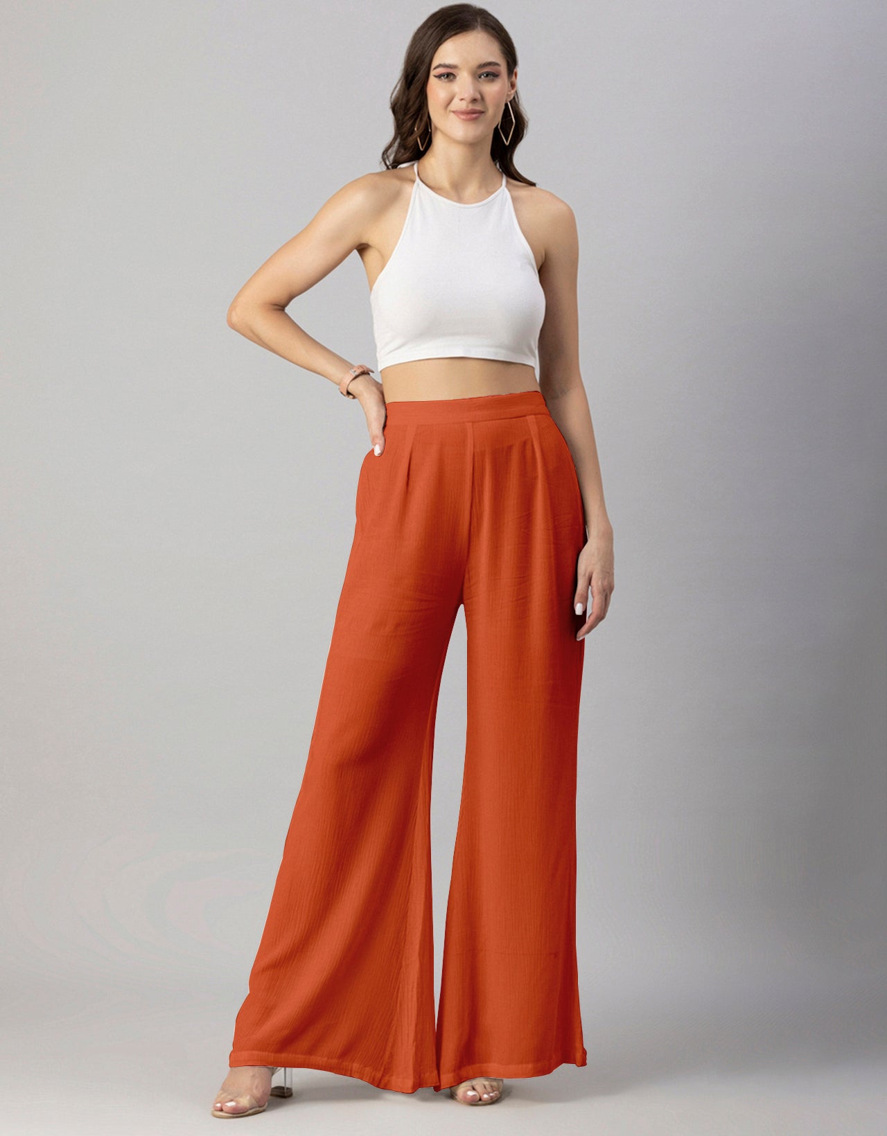 Solid Palazzo Pants, High Waist