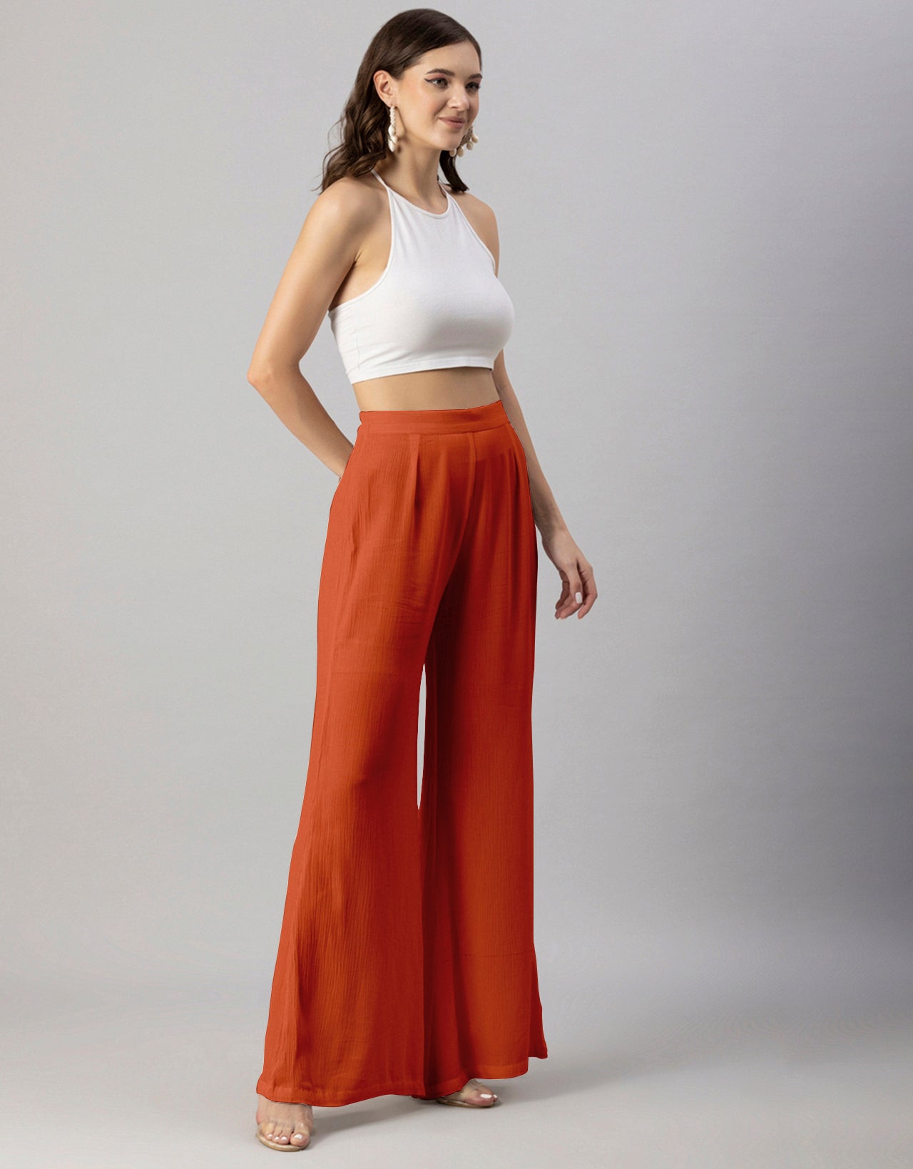 Solid Palazzo Pants, High Waist