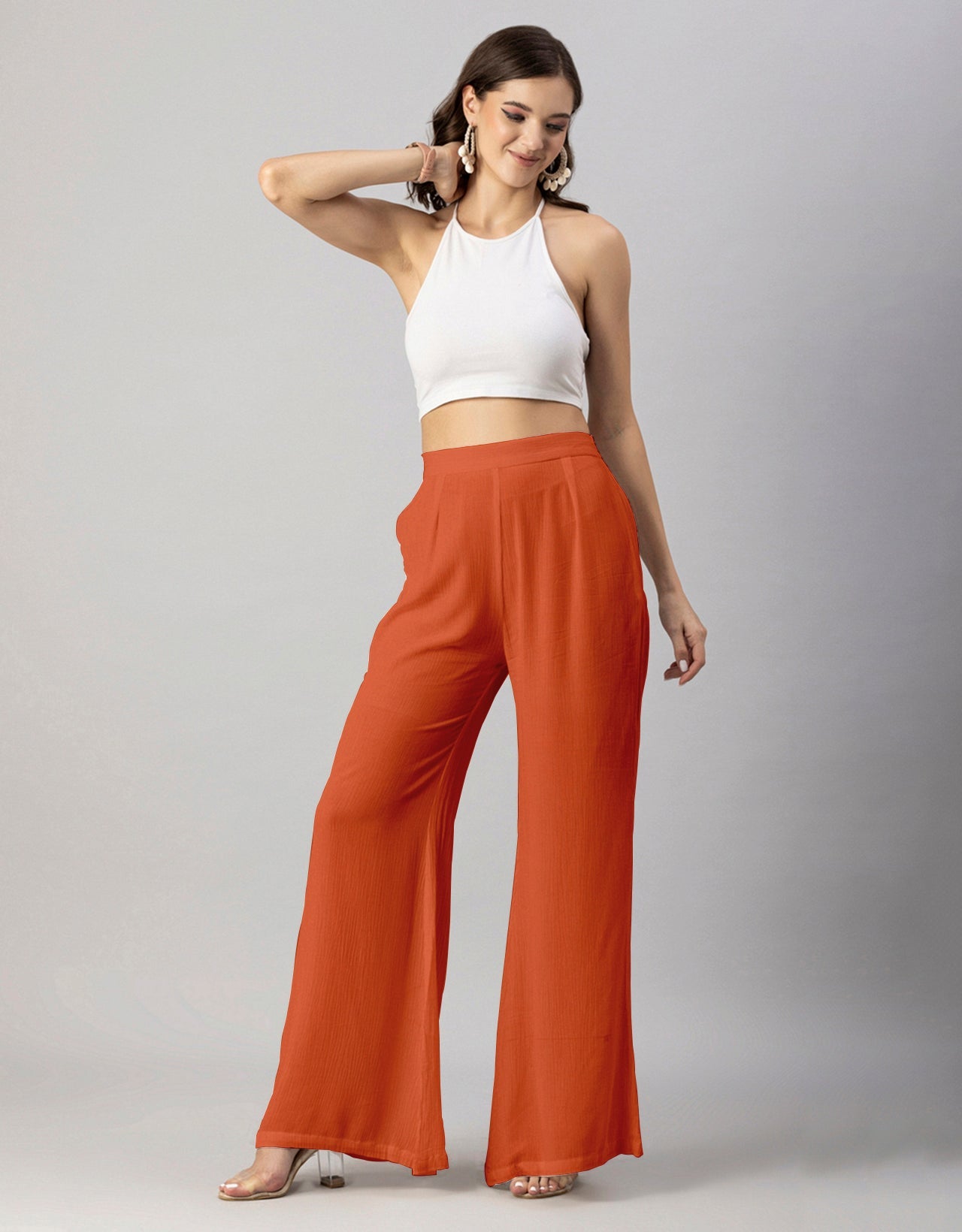 Solid Palazzo Pants, High Waist