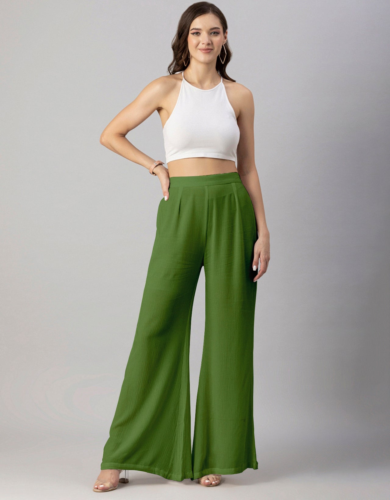 Solid Palazzo Pants, High Waist