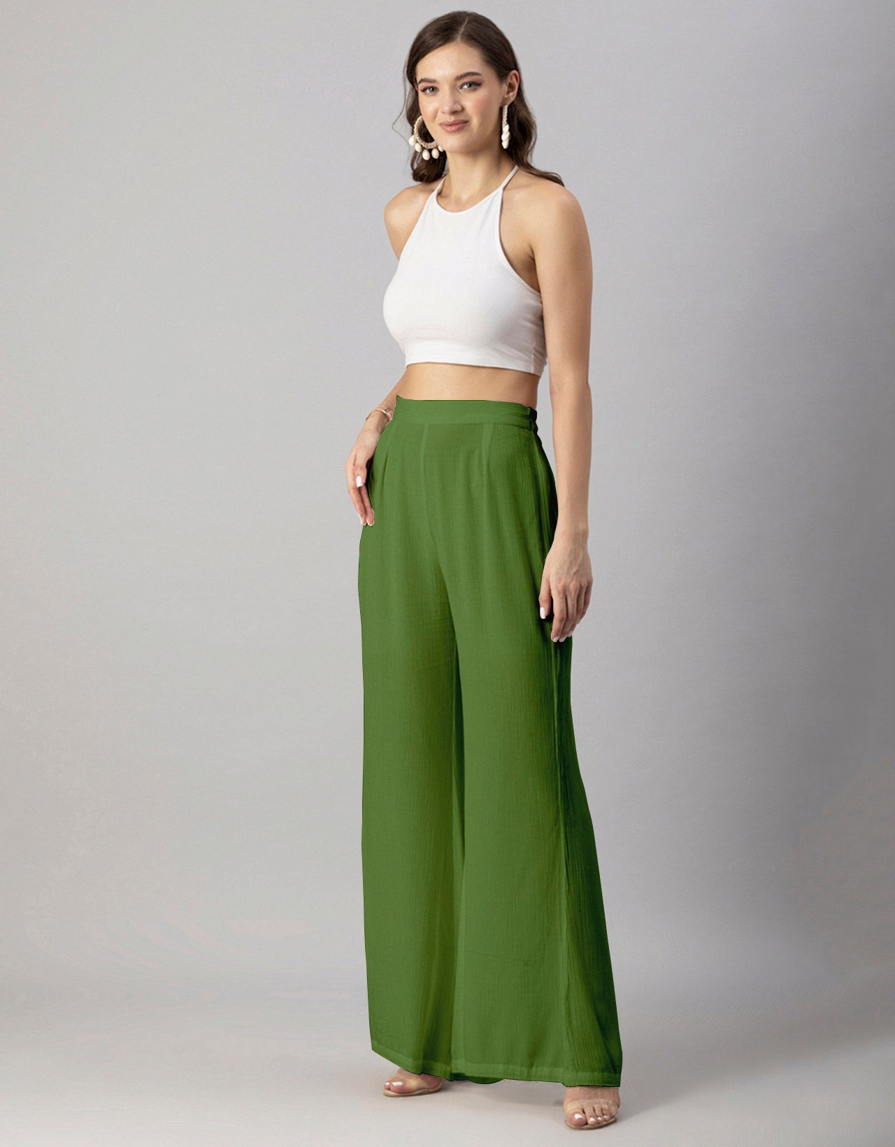 Solid Palazzo Pants, High Waist